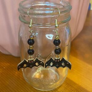 Hand Crafted Black and Gold Bat Earrings